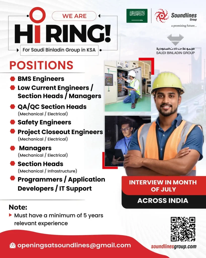 Hiring for Saudi Binladin Group – Multiple Engineering & IT Positions - KSA Jobs