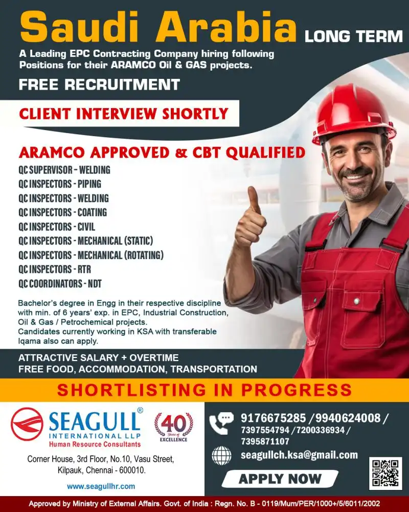 Saudi Arabia Jobs 2025 – ARAMCO QC Inspectors Hiring  Free Recruitment